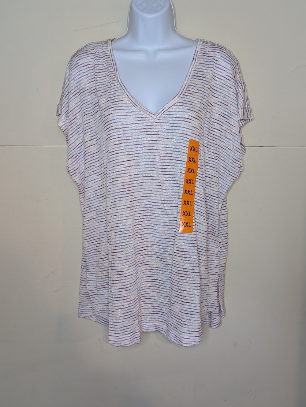 NWT Collection By Bobeau Mulberry Mix Stripe Tee